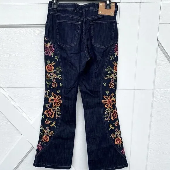 Escada Floral Embroidery Wide Leg Designer Jeans Sz 6 (Euro 36) EUC! - Picture 2 of 7